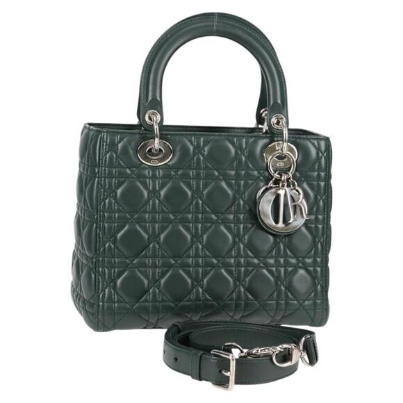 DIOR Canage Lady DIOR Hand Bag Lamb Skin Green Gold - Picture 1 of 13